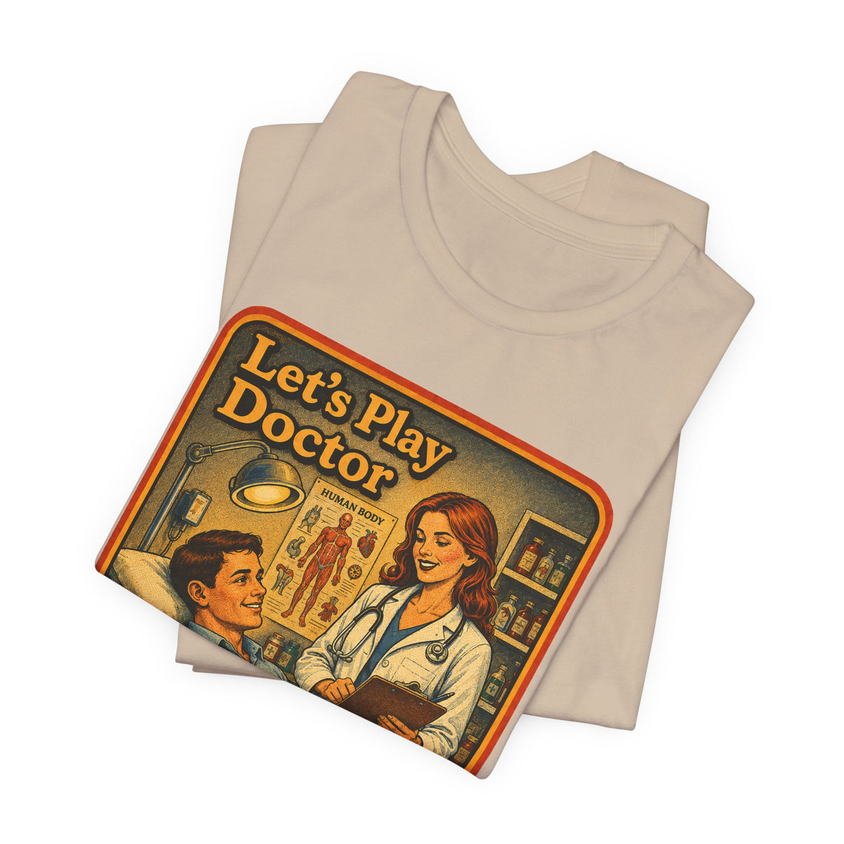 Let's Play Doctor Unisex Tee in Tan, view 3