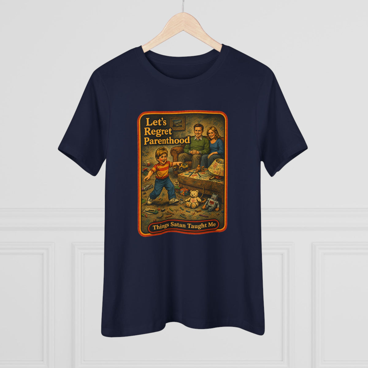 Let's Regret Parenthood Women's Tee in Navy, view 4