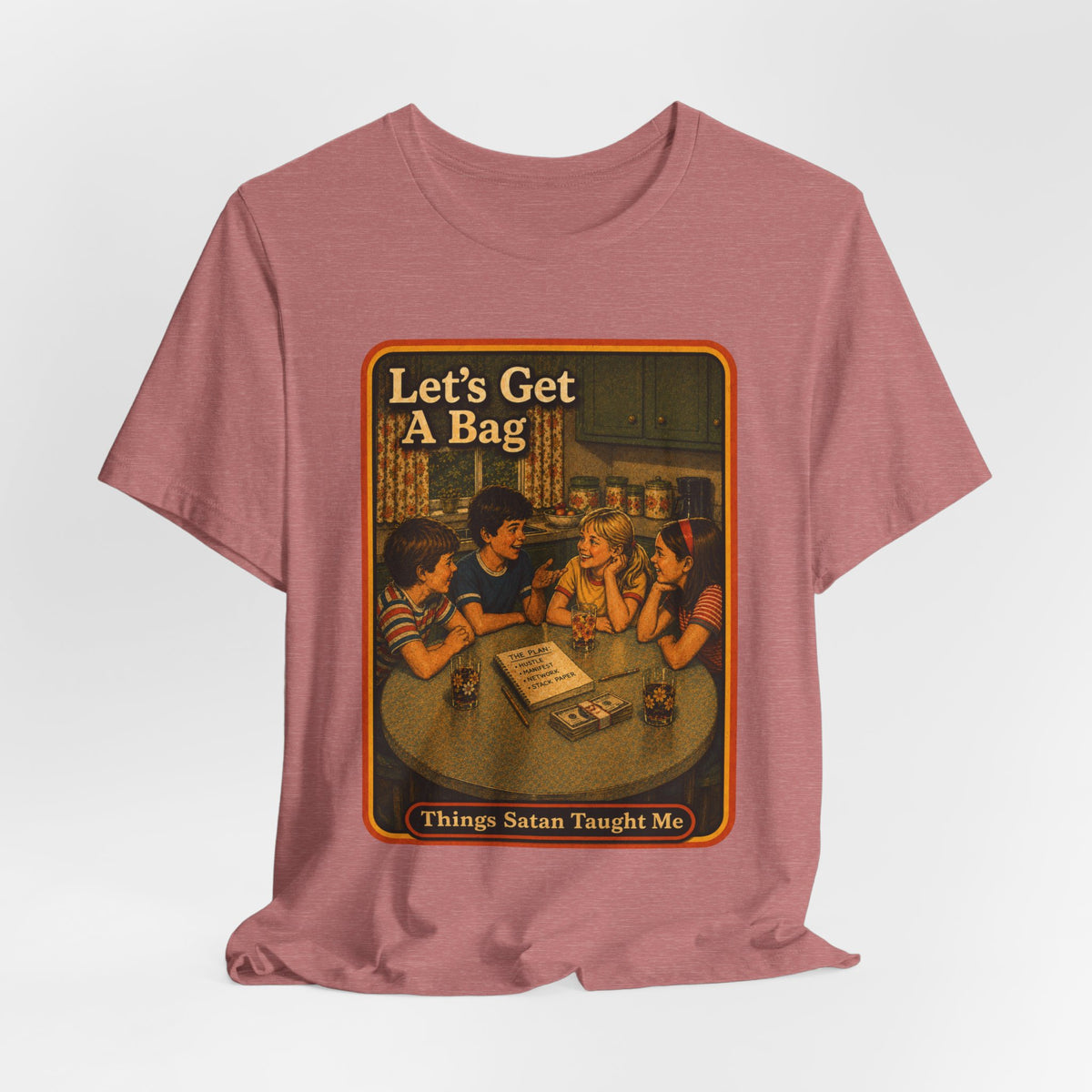 Let's Get Another Bag Unisex Tee in Heather Mauve, view 4