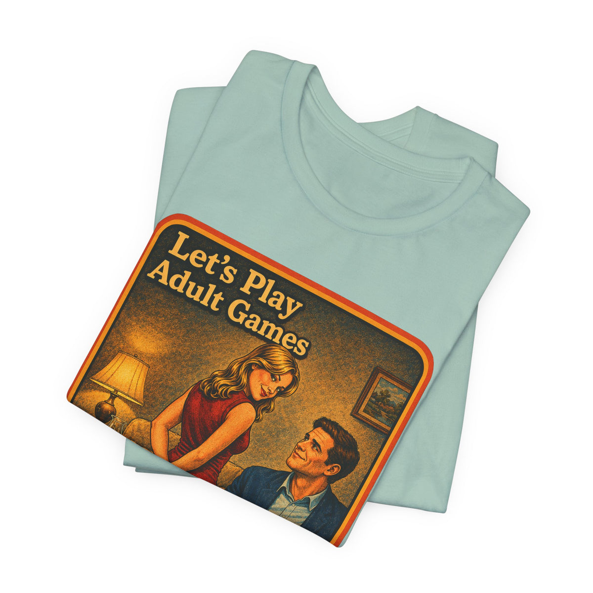 Let's Play Adult Games Unisex Tee in Dusty Blue, view 3