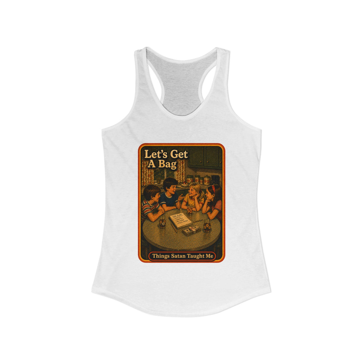 Let's Get Another Bag Racerback Tank in White, view 2