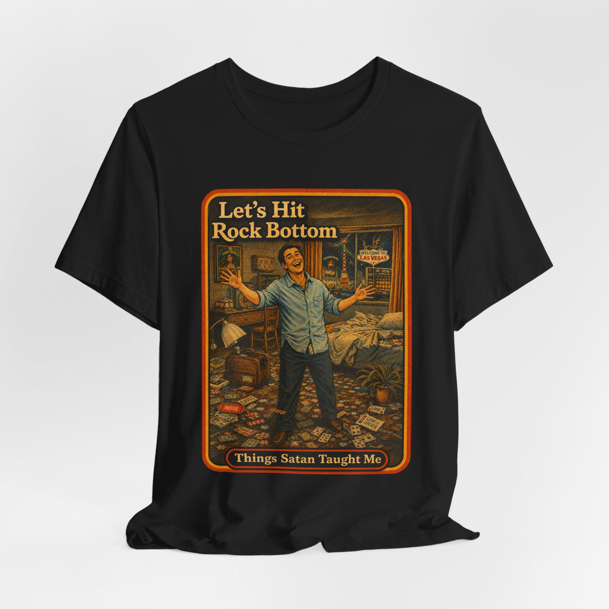 Let's Hit Rock Bottom Unisex Tee in Black, view 4