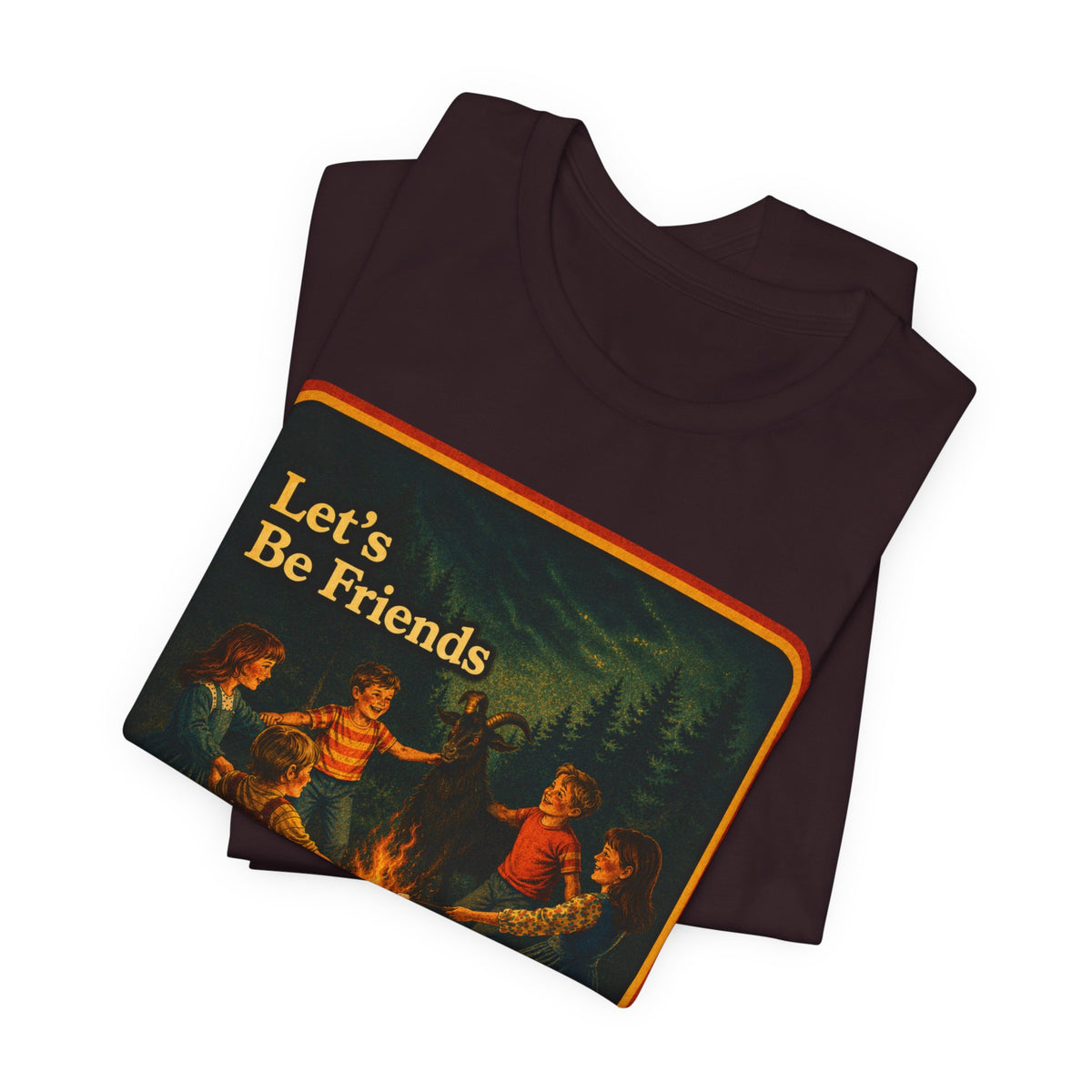 Let's Be Friends Unisex Tee in Oxblood Black, view 3