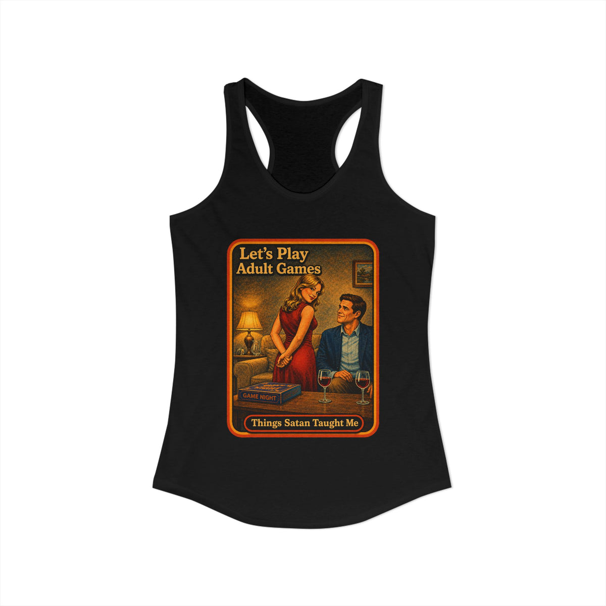 Let's Play Adult Games Racerback Tank in Black, view 2