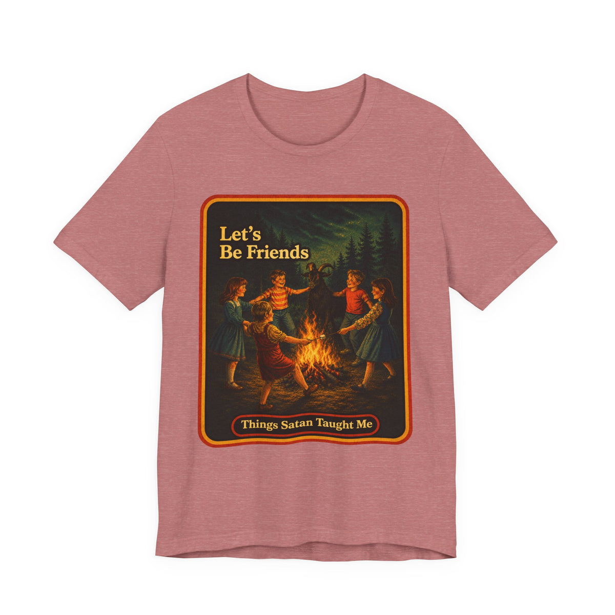 Let's Be Friends Unisex Tee in Heather Mauve, front