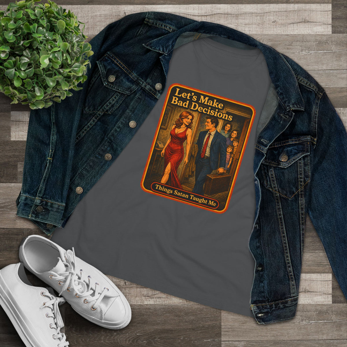 Let's Make Bad Decisions Women's Tee in Asphalt, view 3