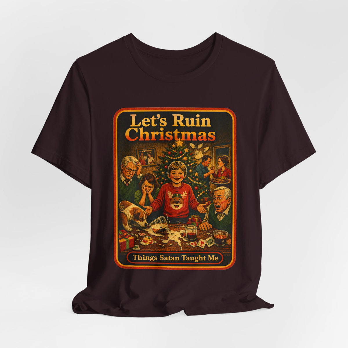 Let's Ruin Christmas Unisex Tee in Oxblood Black, view 4