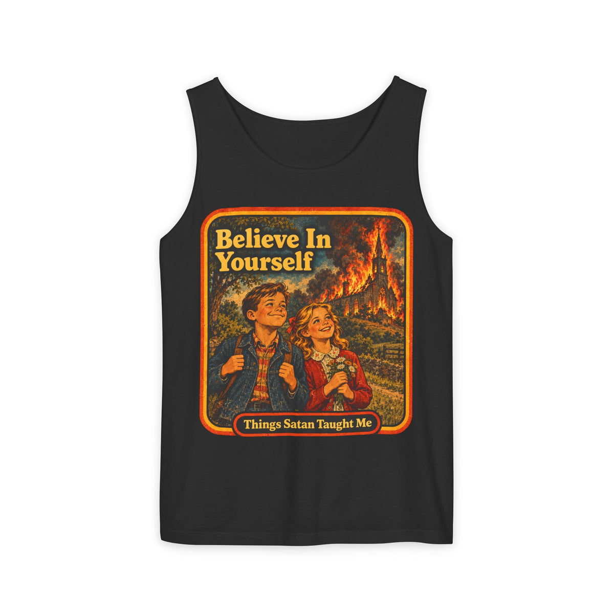 Believe In Yourself Men's Wife Beater | Things Satan Taught Me in Black, front
