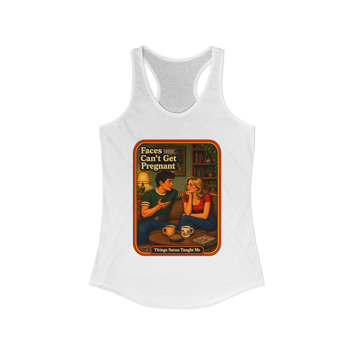 Faces Can't Get Pregnant Racerback Tank in White, view 2