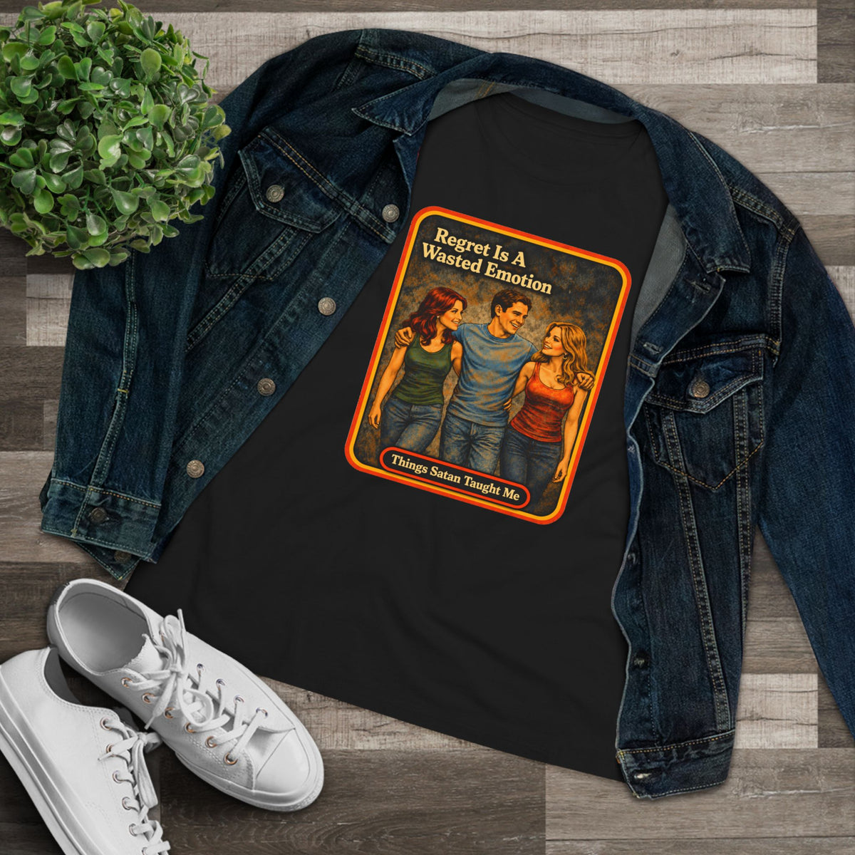 Regret Is A Wasted Emotion Women's Tee in Black, view 3