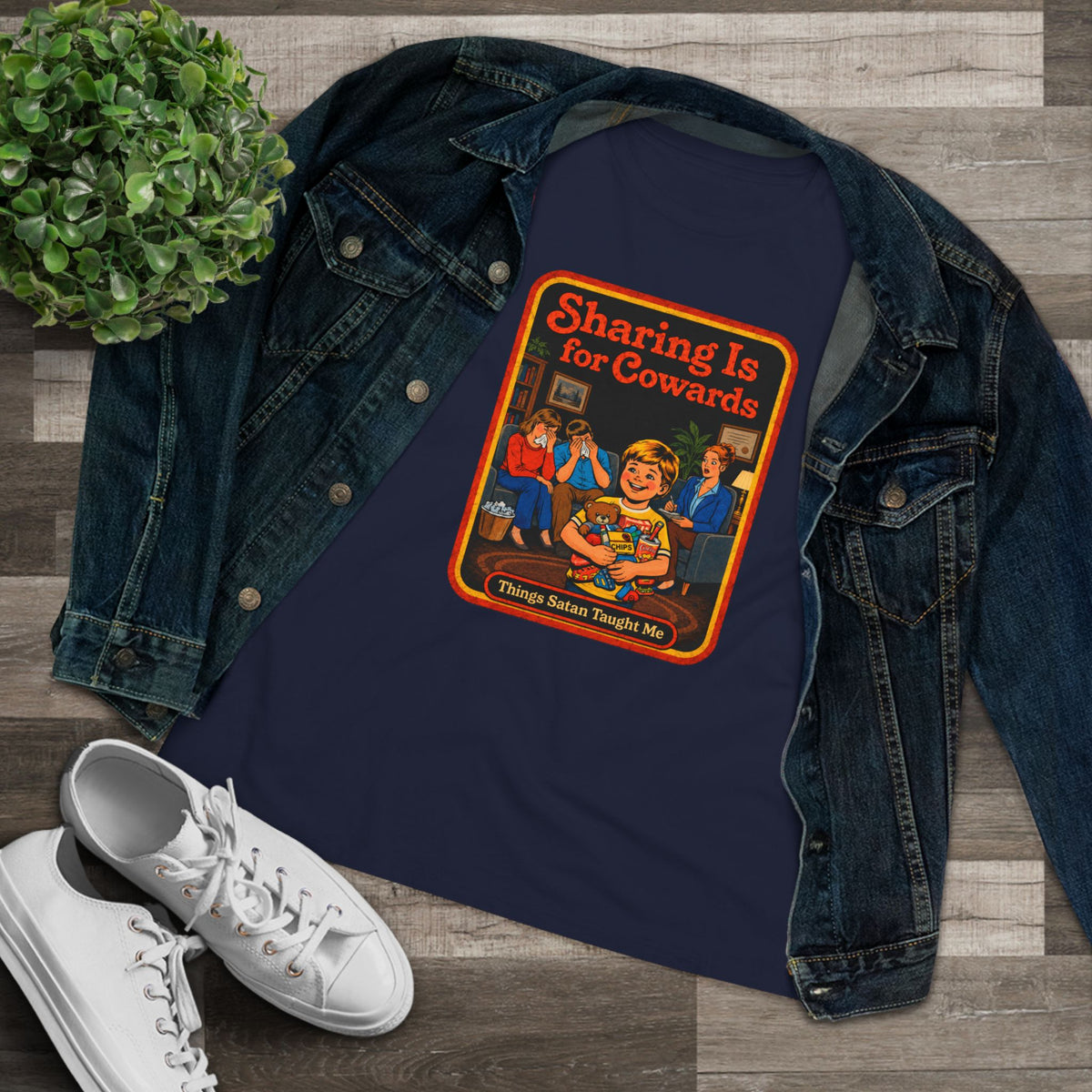 Sharing Is For Cowards Women's Tee in Navy, view 3