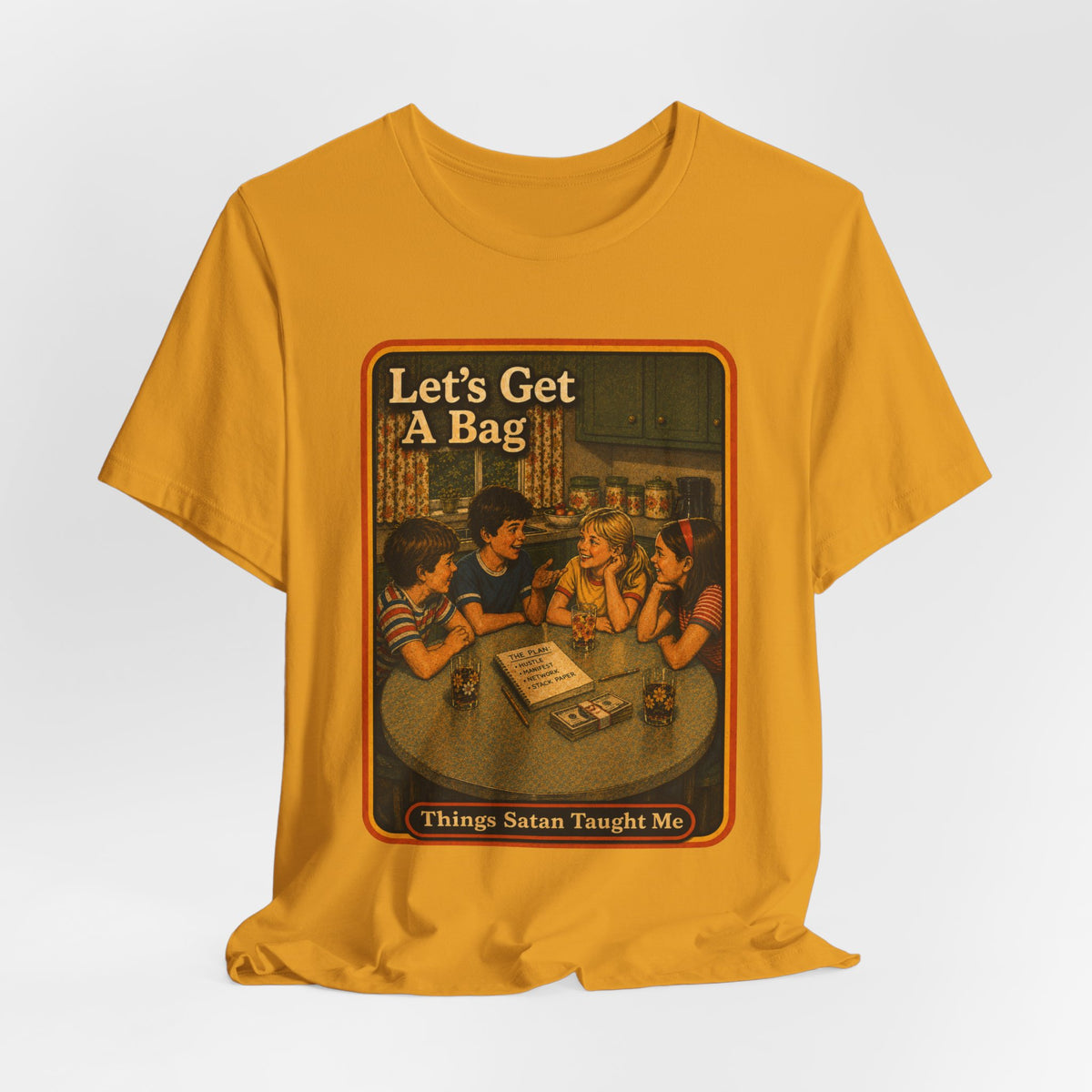 Let's Get Another Bag Unisex Tee in Mustard, view 4