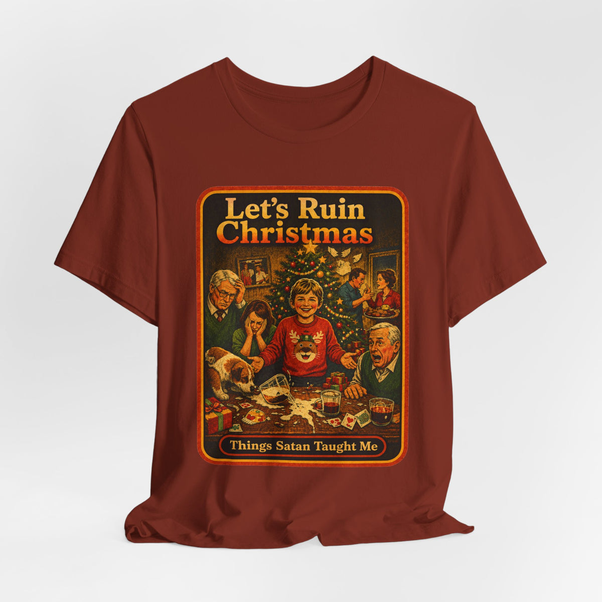 Let's Ruin Christmas Unisex Tee in Rust, view 4