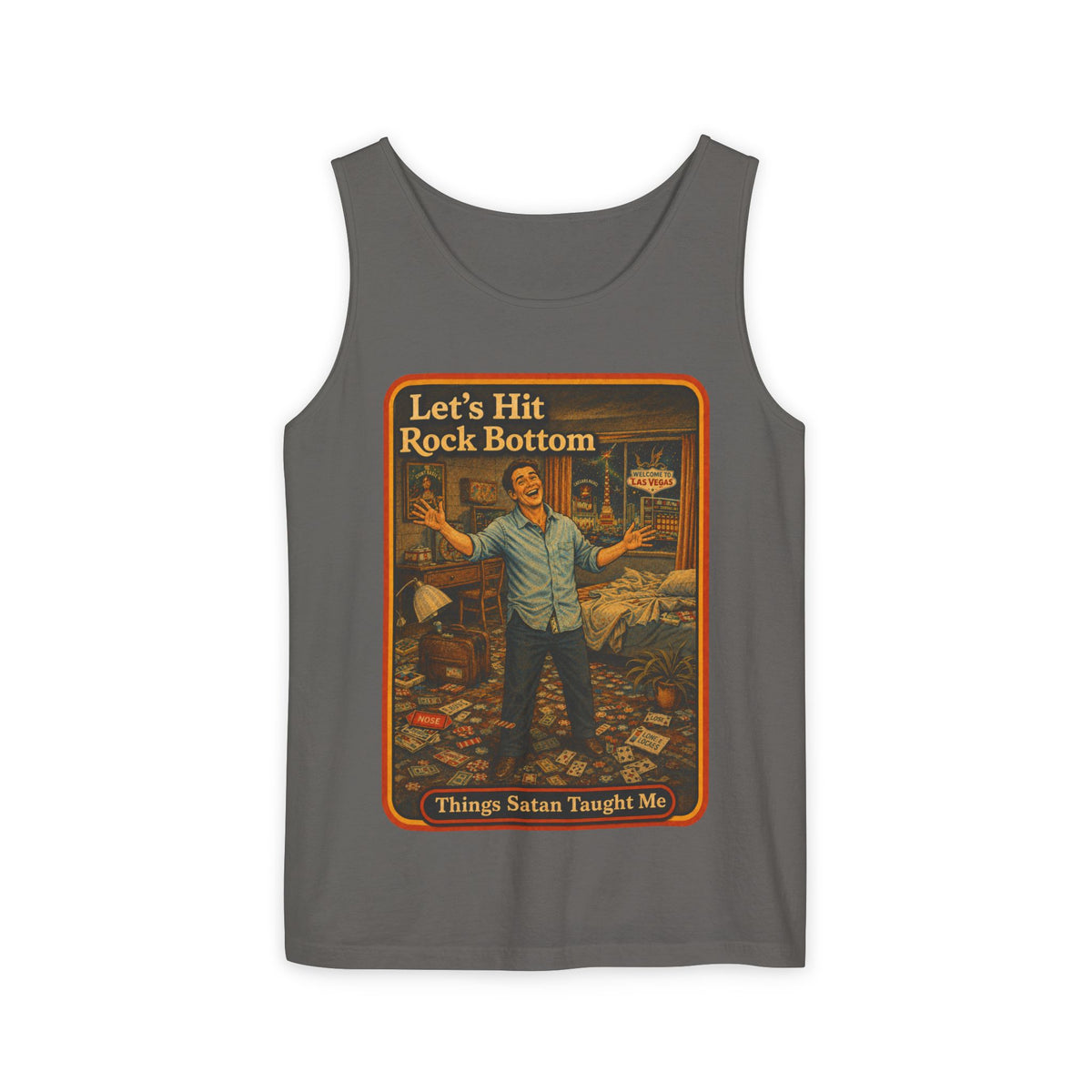 Let's Hit Rock Bottom Wife Beater in Pepper, front
