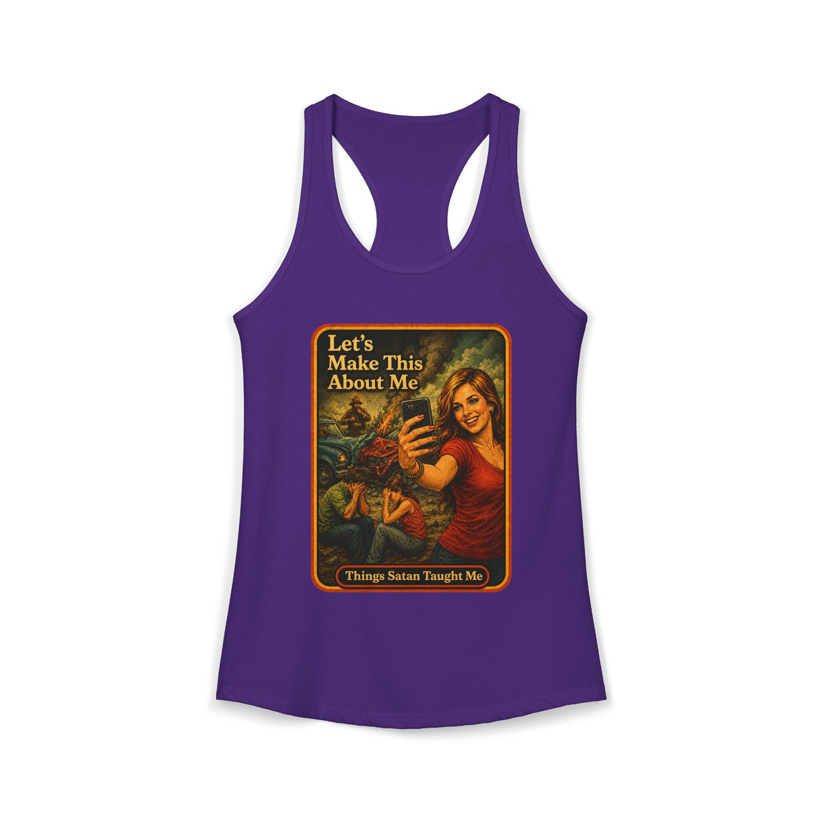 Let's Make This About Me Racerback Tank in Purple Rush, front