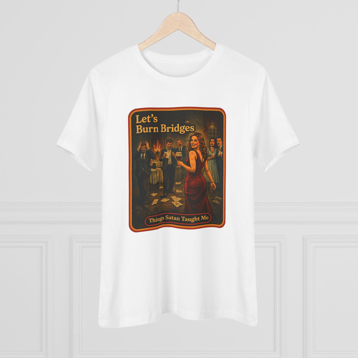 Let's Burn Bridges Women's Tee in White, view 4