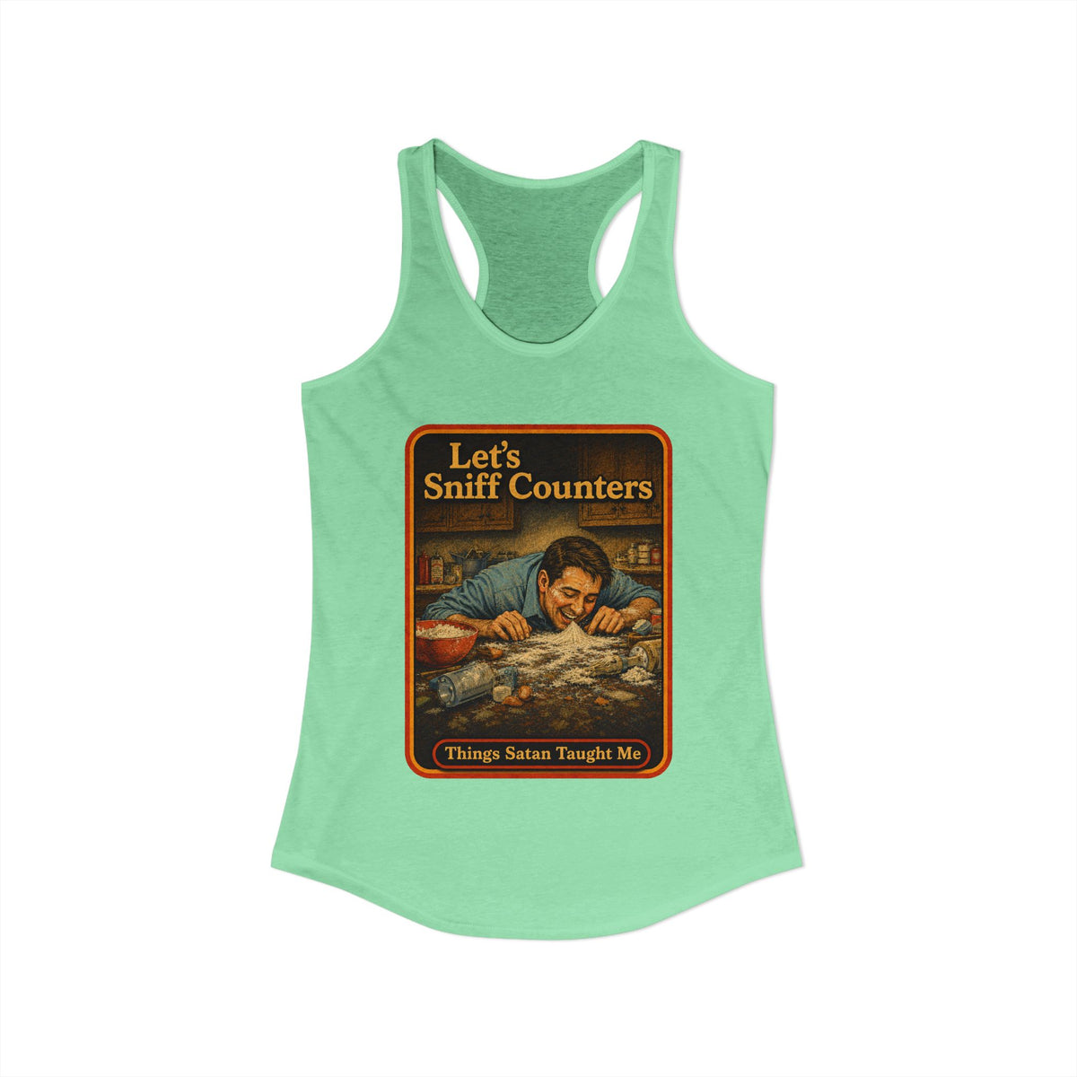 Let's Sniff Counters Racerback Tank in Mint, view 2