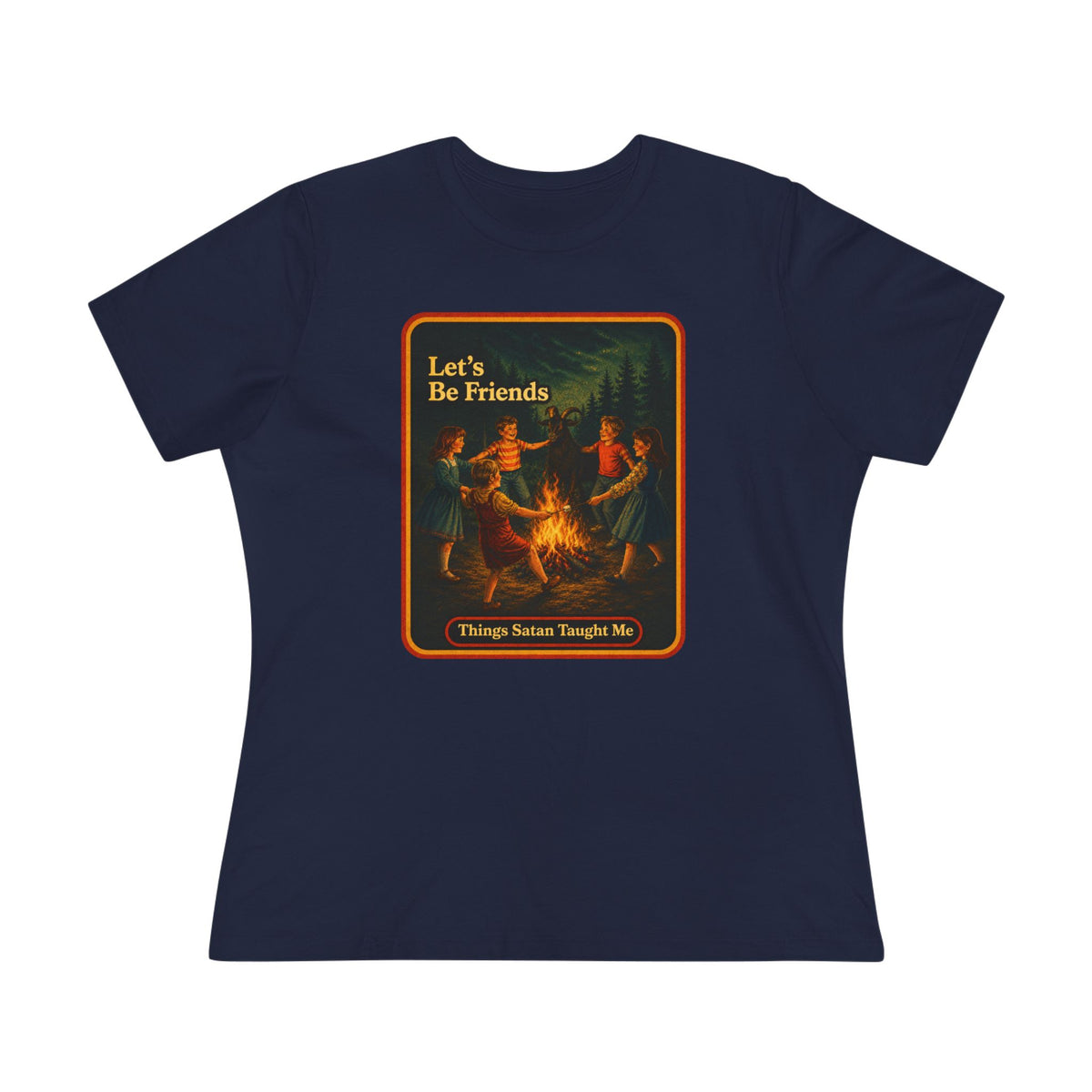 Let's Be Friends Women's Tee in Navy, front