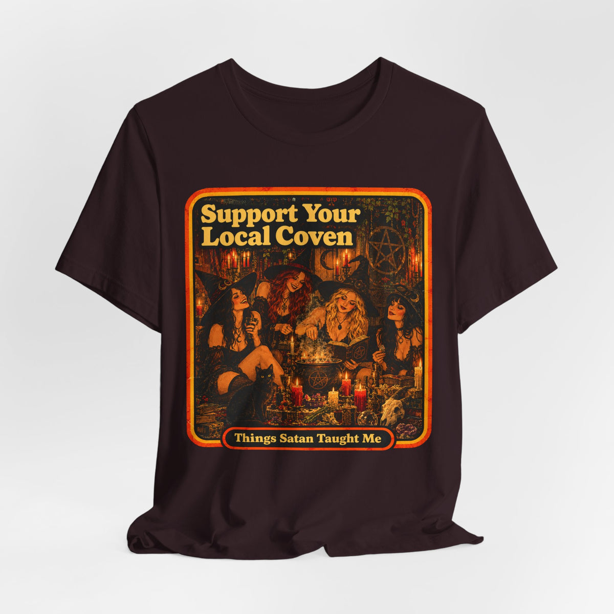 Support Your Local Coven Unisex Tee in Oxblood Black, view 4