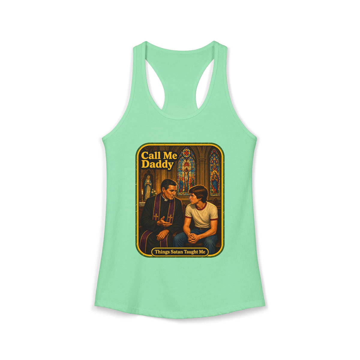 Call Me Daddy Racerback Tank in Mint, front