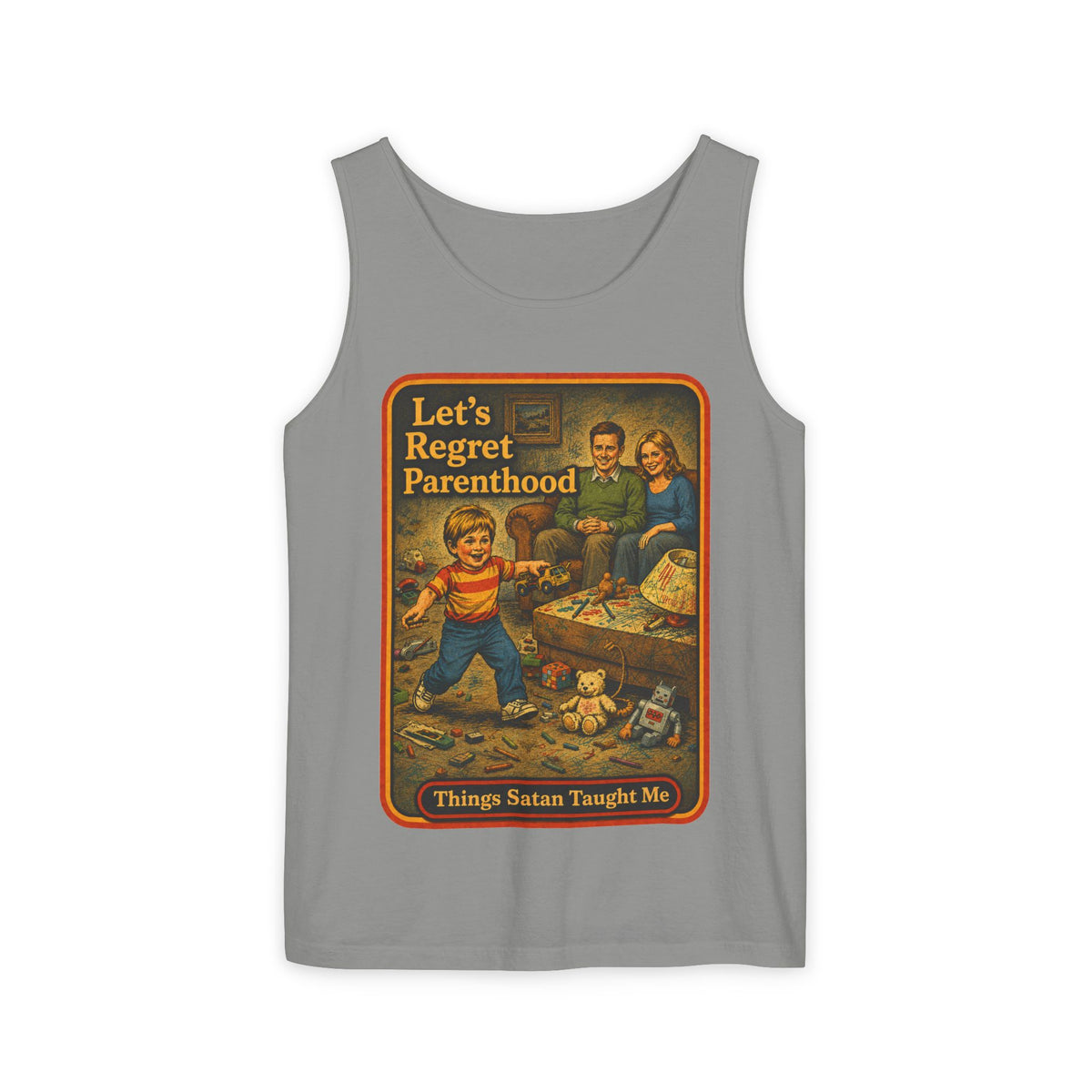 Let's Regret Parenthood Wife Beater in Granite, front