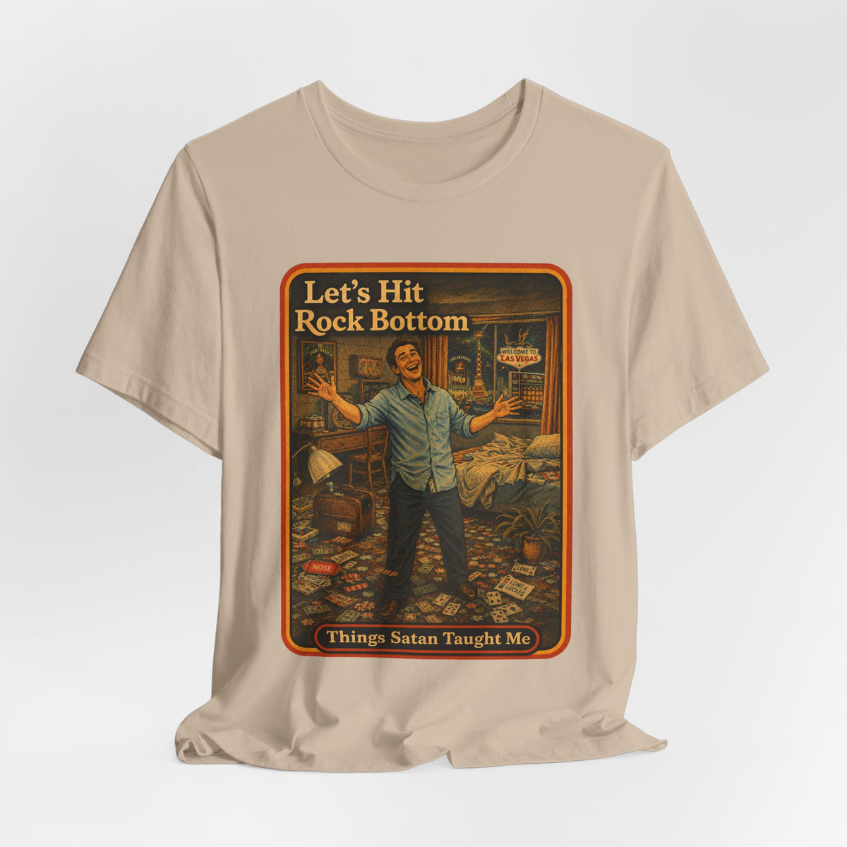 Let's Hit Rock Bottom Unisex Tee in Tan, view 4