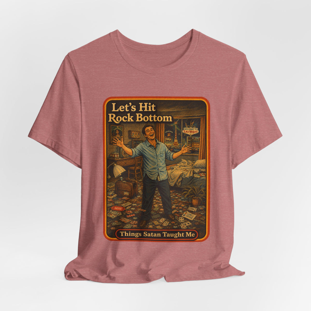 Let's Hit Rock Bottom Unisex Tee in Heather Mauve, view 4