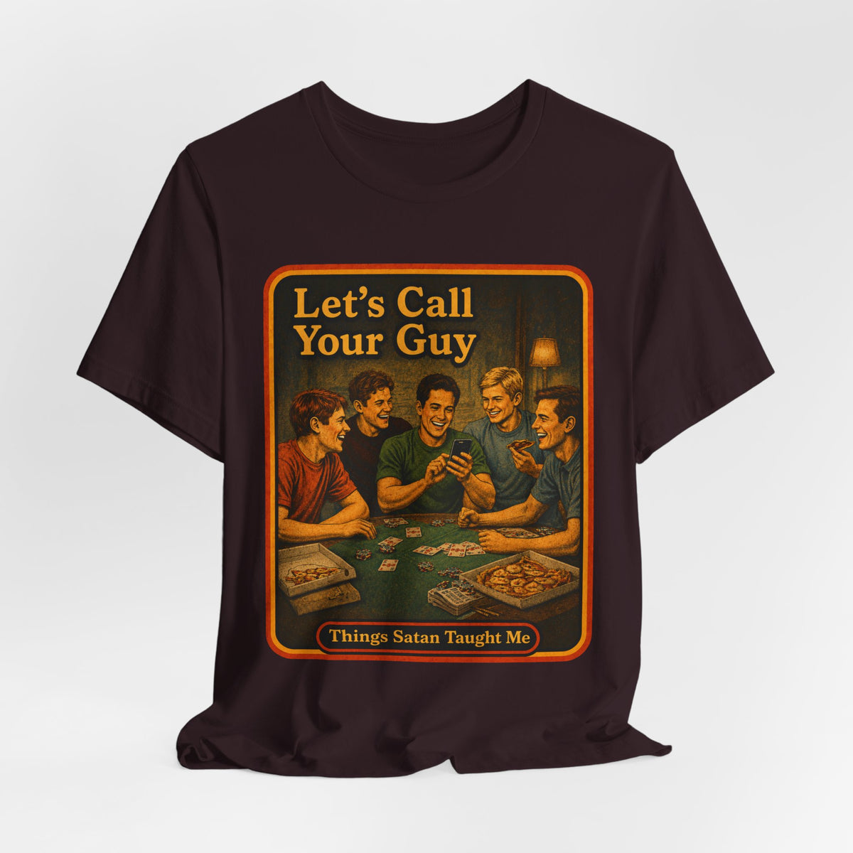 Let's Call Your Guy Unisex Tee in Oxblood Black, view 4