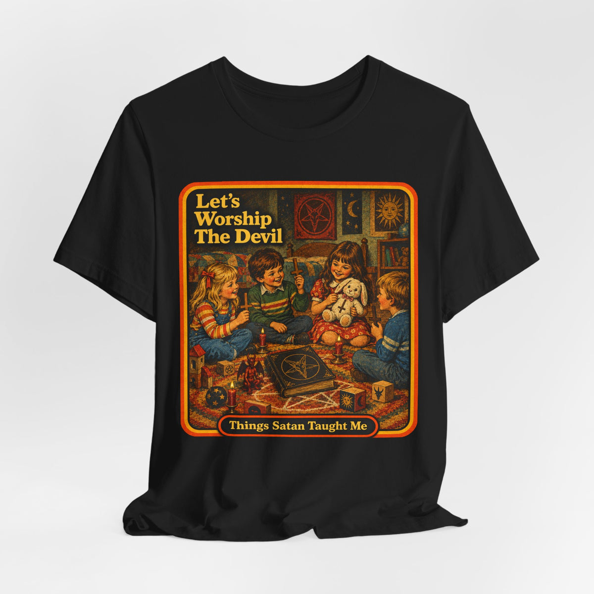 Let's Worship The Devil Unisex Tee in Black, view 4