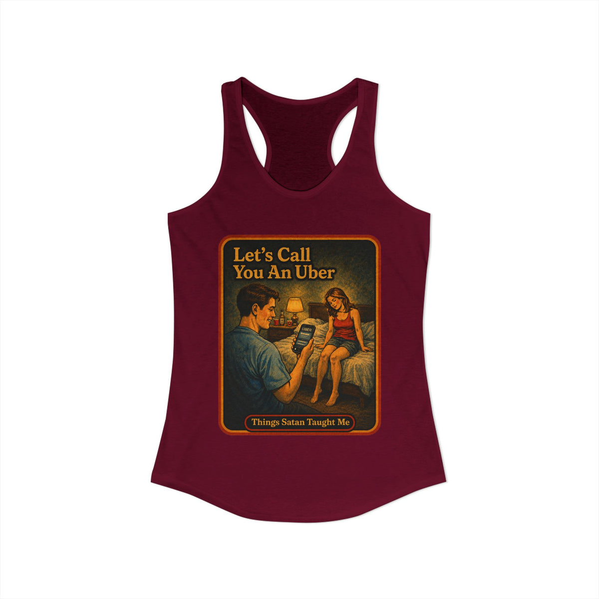 Let's Call You An Uber Racerback Tank in Cardinal Red, view 2