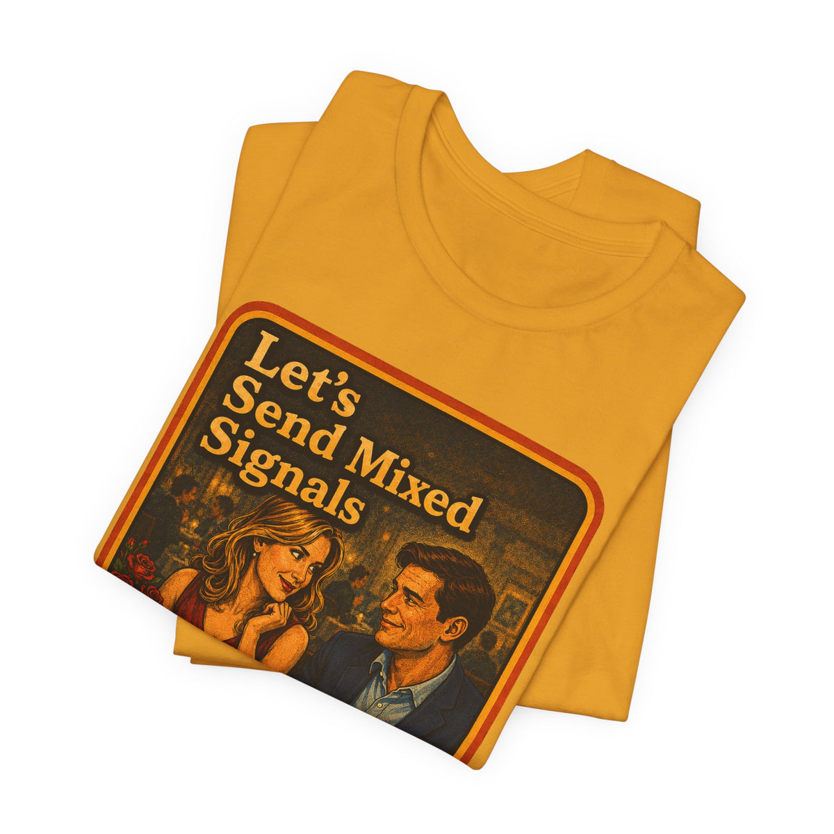 Let's Send Mixed Signals Unisex Tee in Mustard, view 3