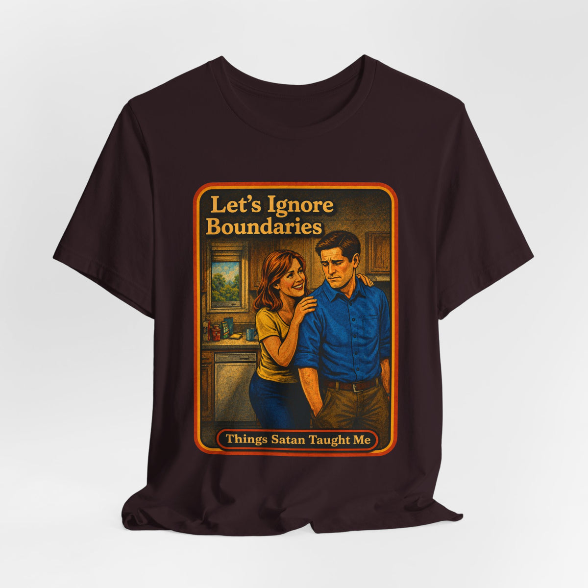 Let's Ignore Boundaries Unisex Tee in Oxblood Black, view 4