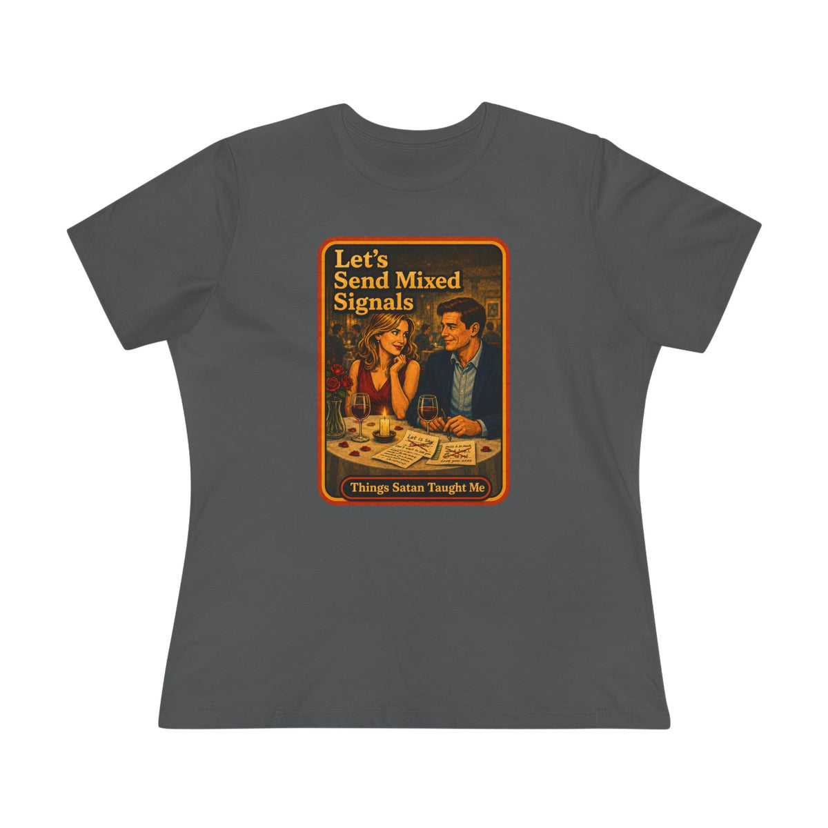 Let's Send Mixed Signals Women's Tee in Asphalt, front