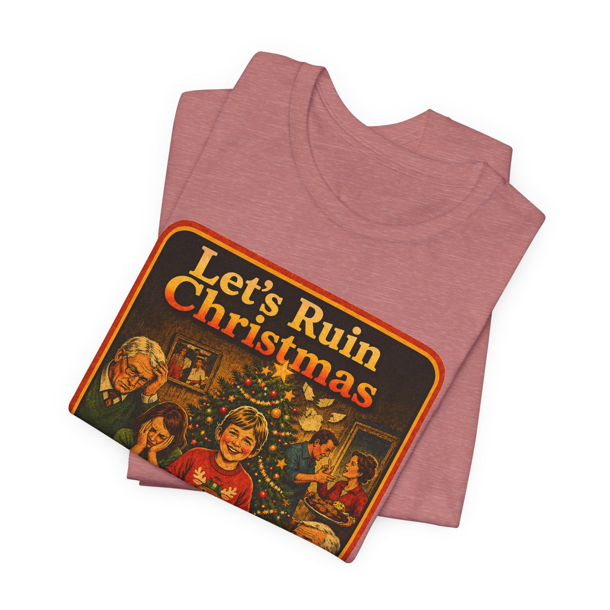 Let's Ruin Christmas Unisex Tee in Heather Mauve, view 3