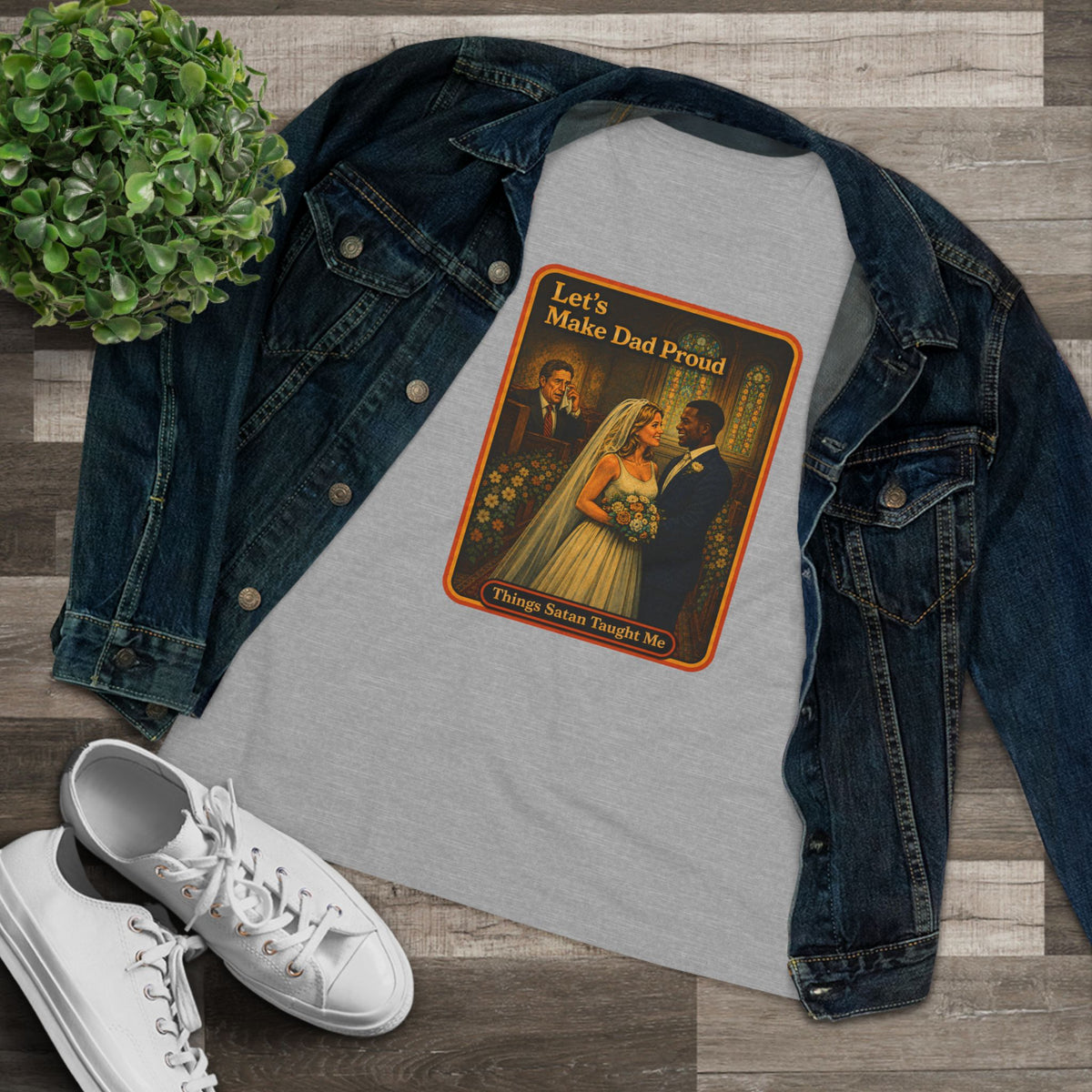 Let's Make Dad Proud No. 2 Women's Tee in Athletic Heather, view 3