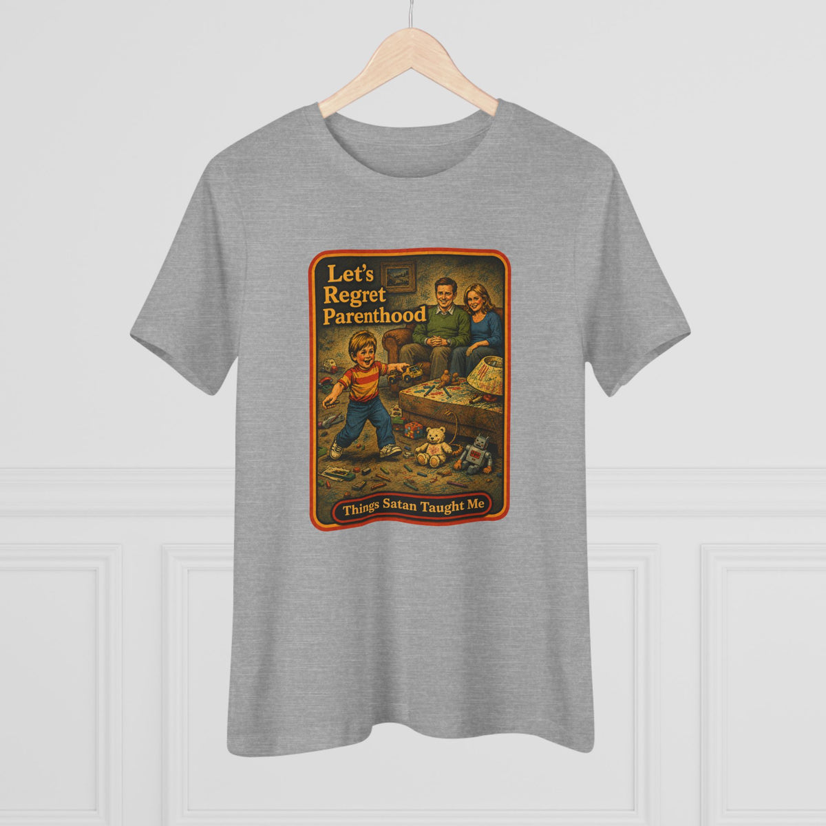 Let's Regret Parenthood Women's Tee in Athletic Heather, view 4