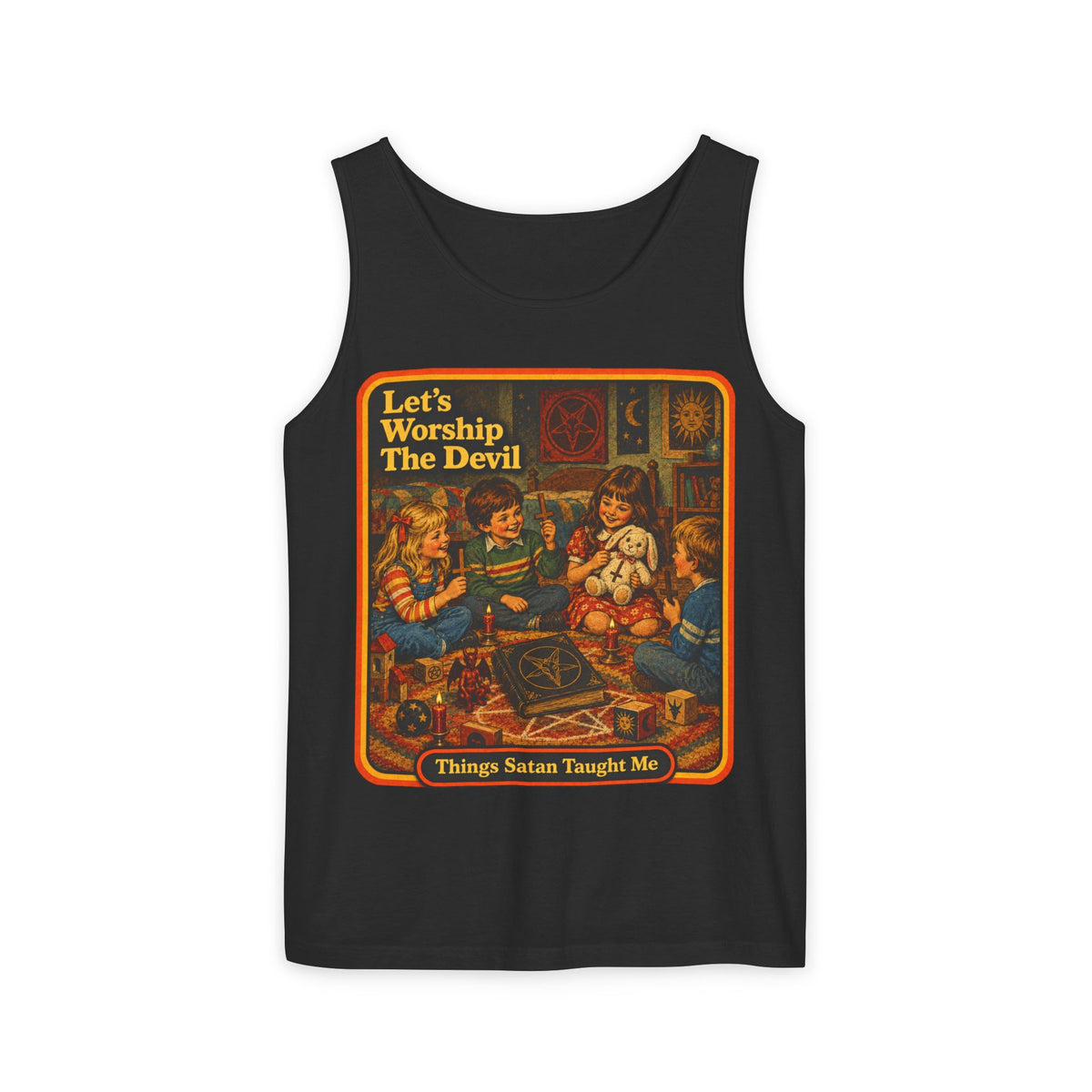 Let's Worship The Devil Men's Wife Beater | Things Satan Taught Me in Black, front