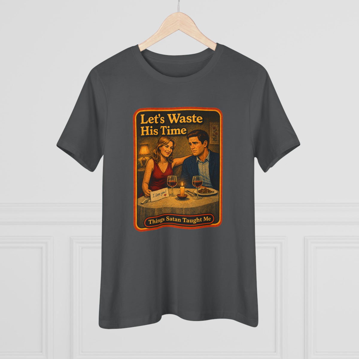 Let's Waste His Time Women's Tee in Asphalt, view 4