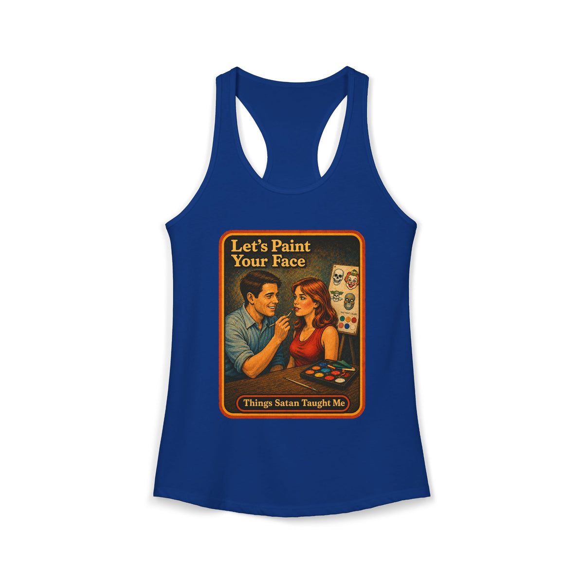 Let's Paint Your Face Racerback Tank in Royal, front