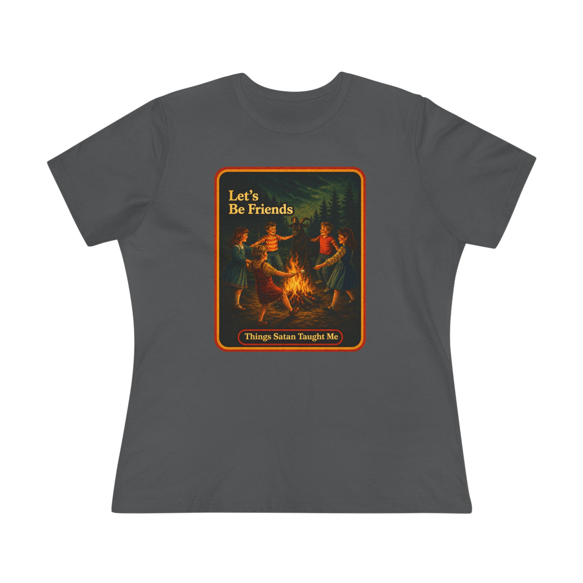 Let's Be Friends Women's Tee in Asphalt, front