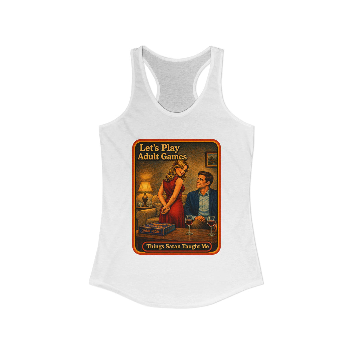 Let's Play Adult Games Racerback Tank in White, view 2