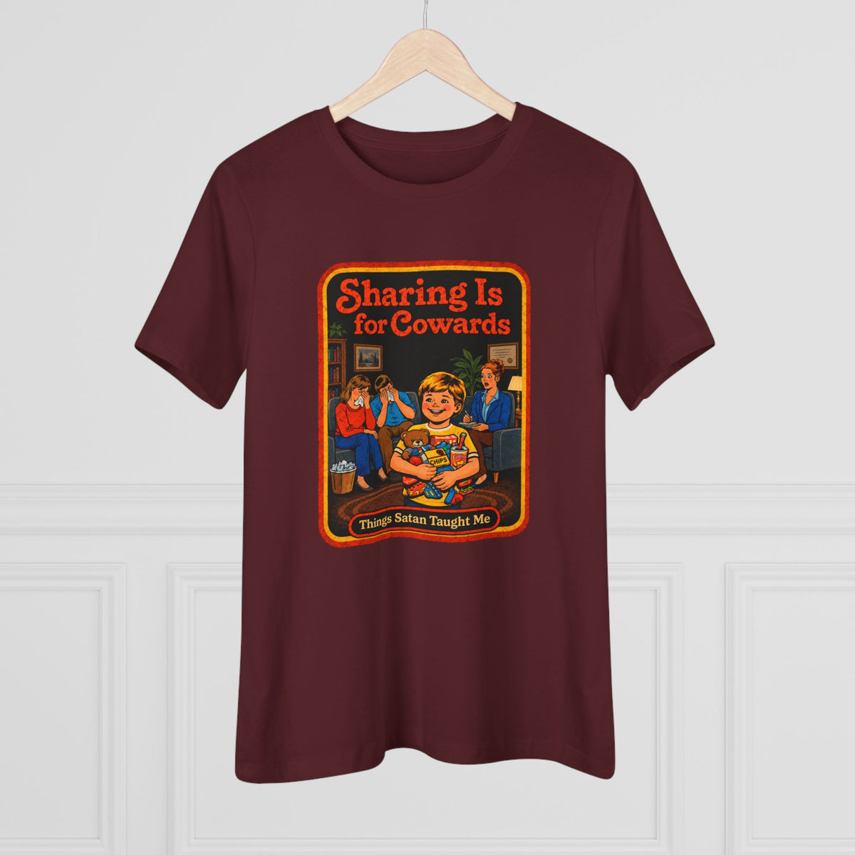 Sharing Is For Cowards Women's Tee in Maroon, view 4