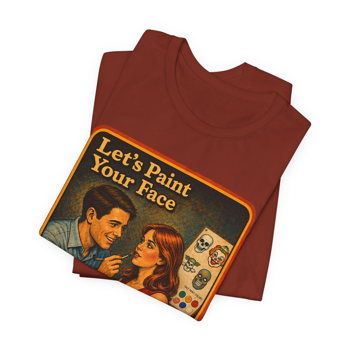 Let's Paint Your Face Unisex Tee in Rust, view 3