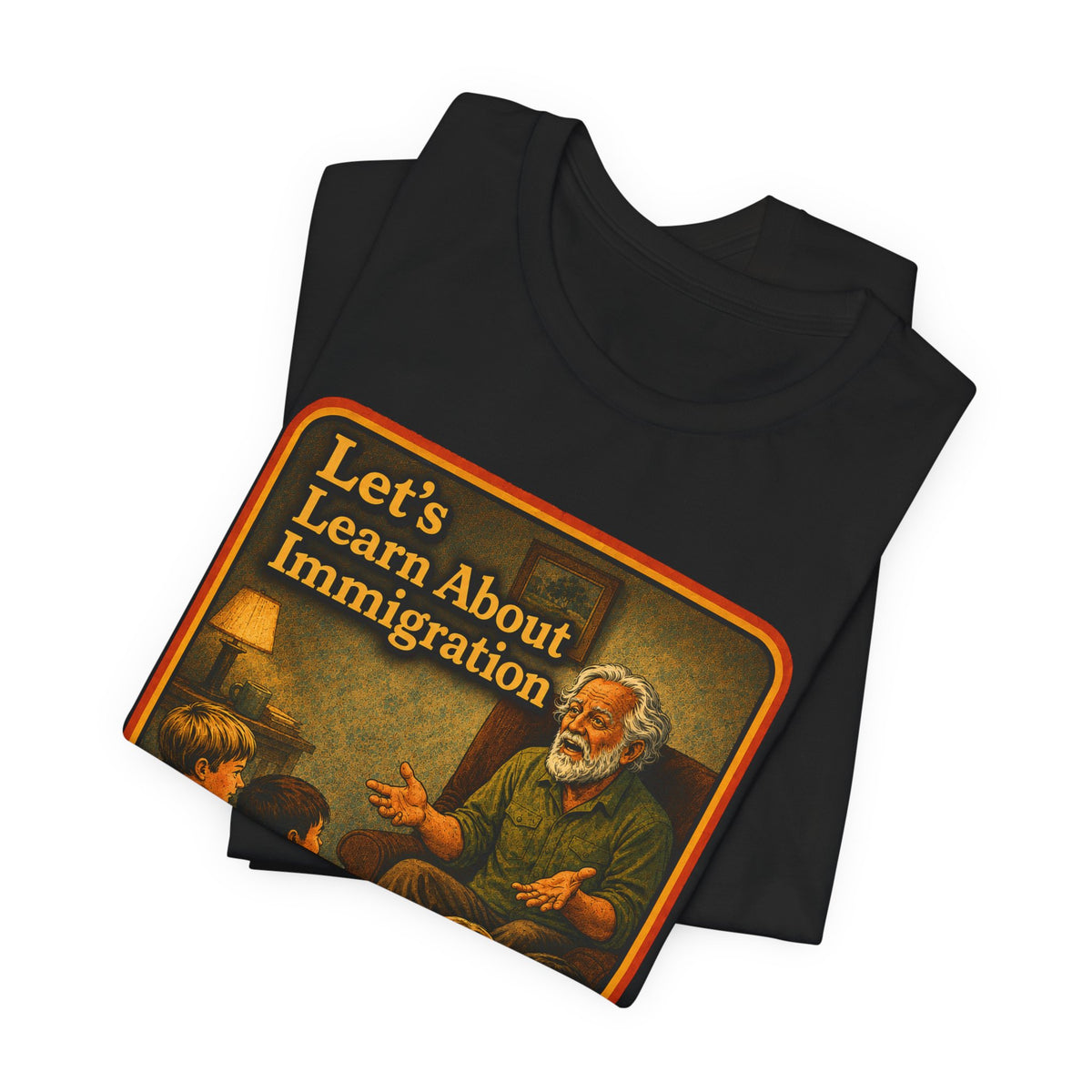 Let's Learn About Immigration Unisex Tee in Black, view 3