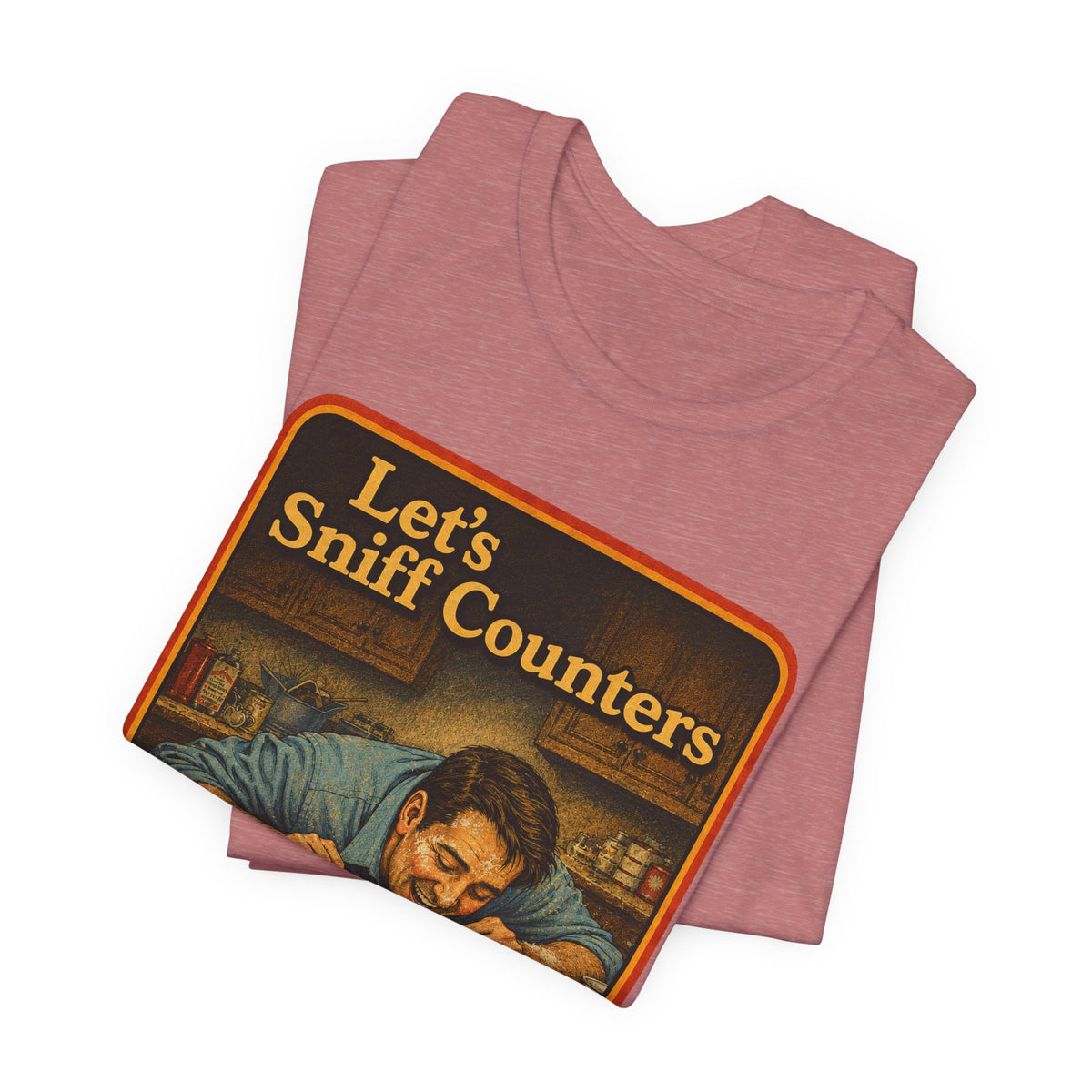 Let's Sniff Counters Unisex Tee in Heather Mauve, view 3