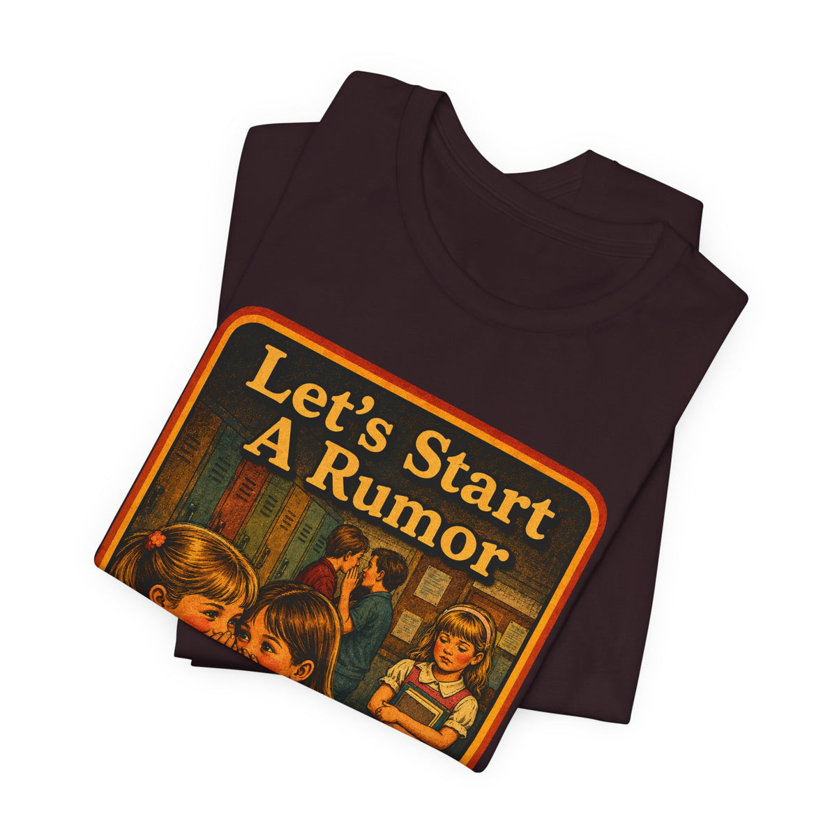 Let's Start A Rumor Unisex Tee in Oxblood Black, view 3