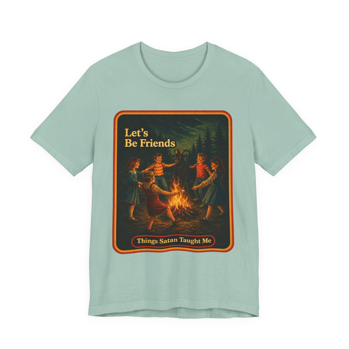 Let's Be Friends Unisex Tee in Dusty Blue, front