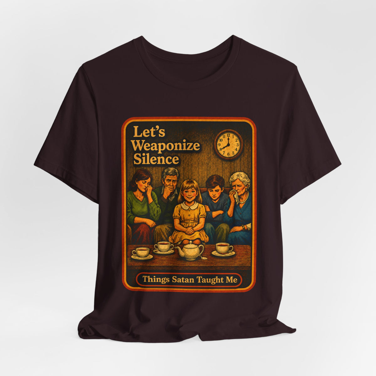 Let's Weaponize Silence Unisex Tee in Oxblood Black, view 4