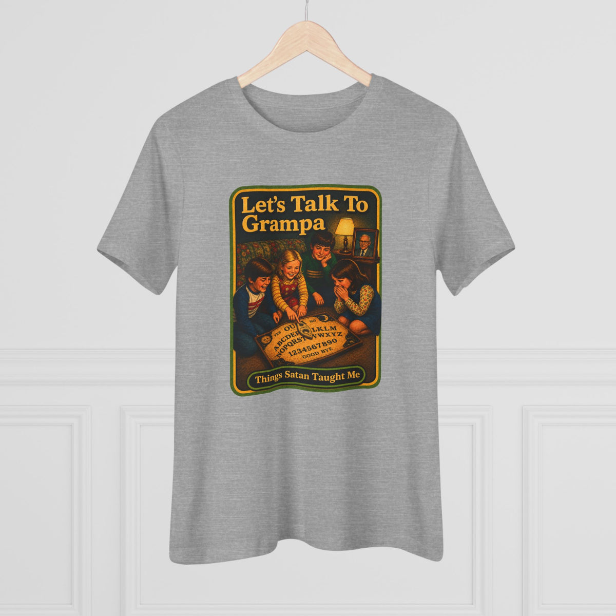 Let's Talk To Grampa Women's Tee in Athletic Heather, view 4