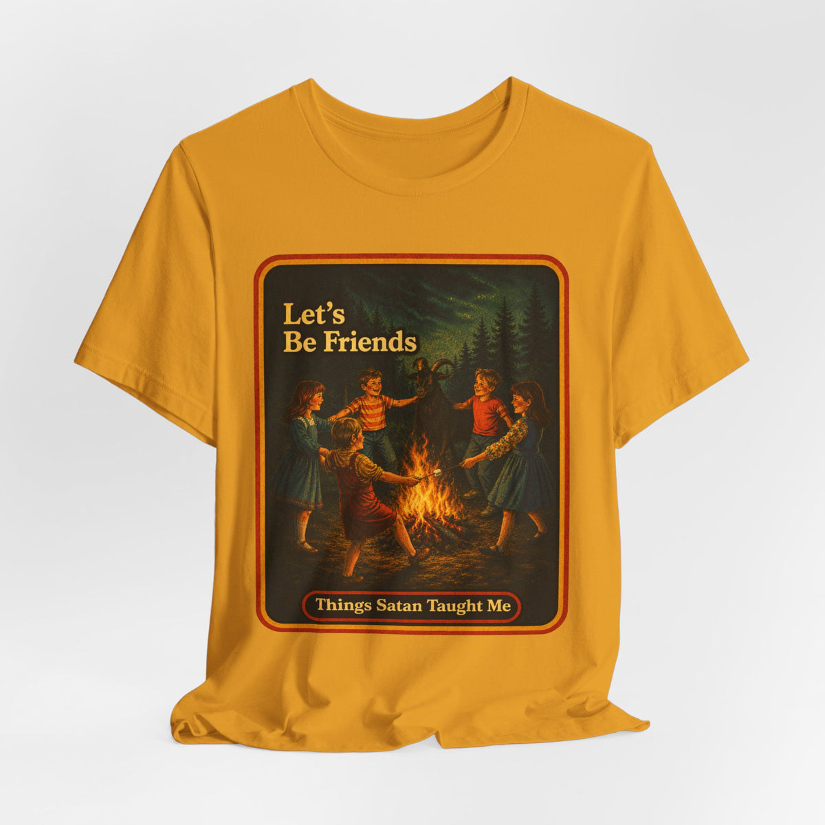 Let's Be Friends Unisex Tee in Mustard, view 4